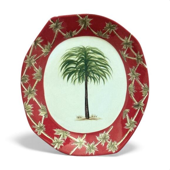 Set of 4 Pacific Rim Plates Palm Tree Green Red Border Wall Hanging Decor EUC - Picture 4 of 9